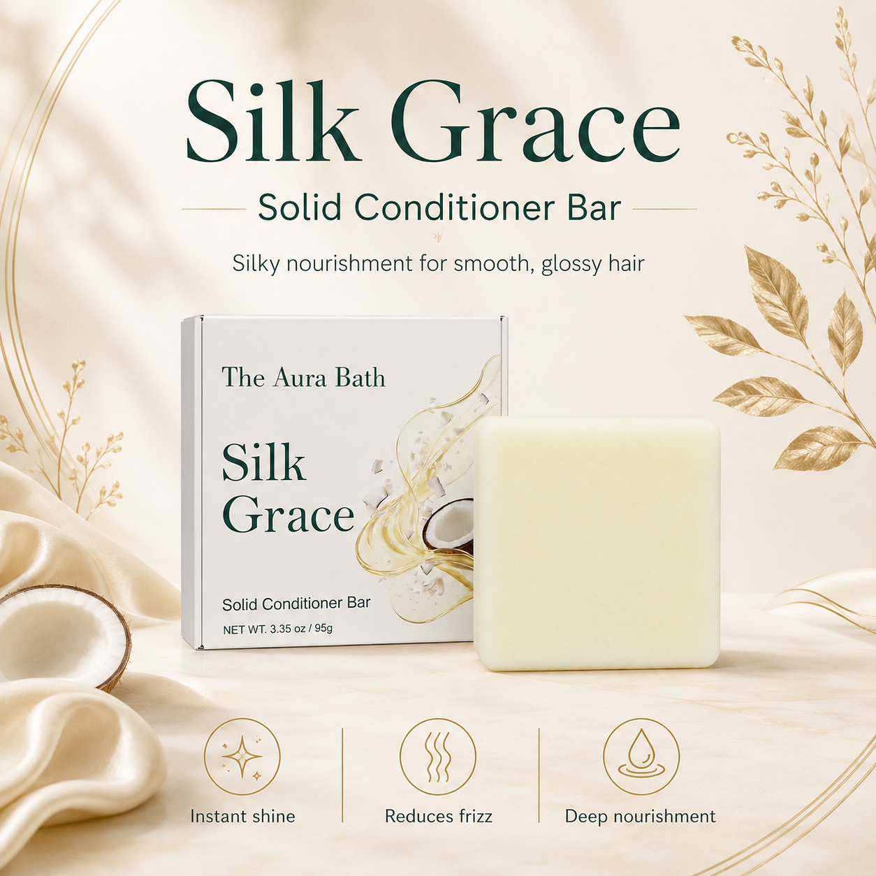 Silk Grace Solid Conditioner Bar – Alkali‑Free, Easy to Rinse‑Out