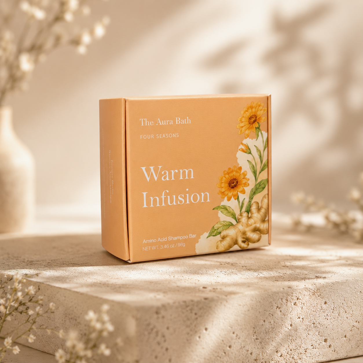 Warm Infusion Shampoo Bar – Calendula & Ginger for Scalp Stimulation and Damaged Hair