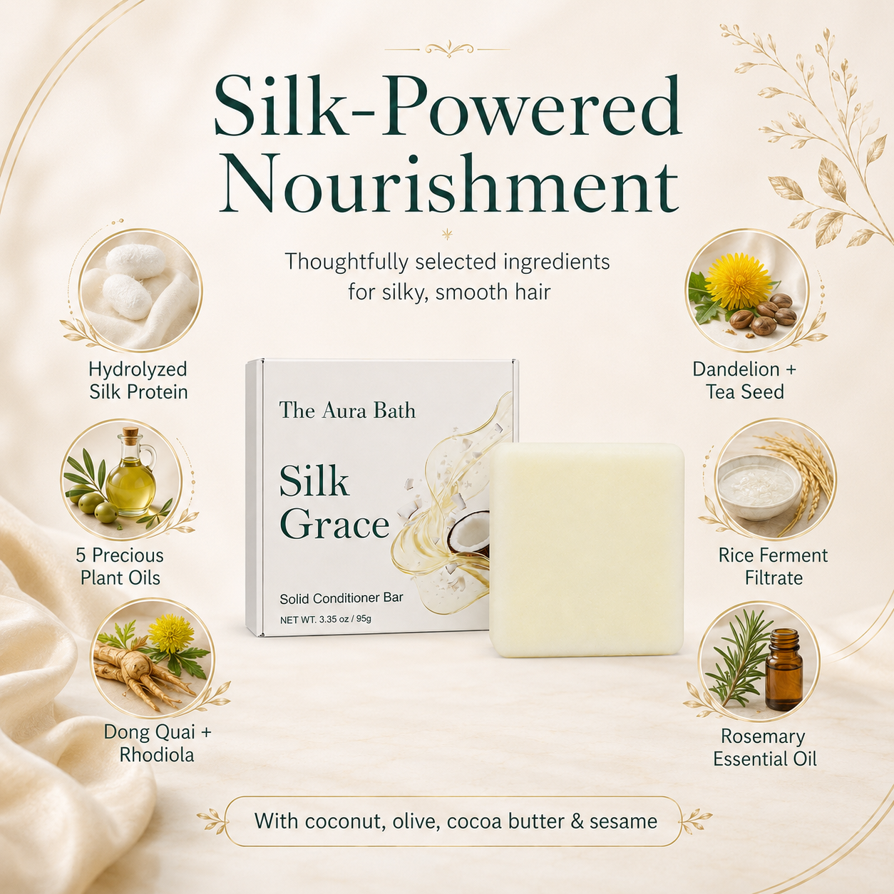 Silk Grace Solid Conditioner Bar – Alkali‑Free, Easy to Rinse‑Out