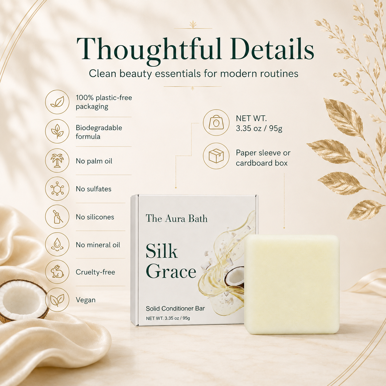 Silk Grace Solid Conditioner Bar – Alkali‑Free, Easy to Rinse‑Out